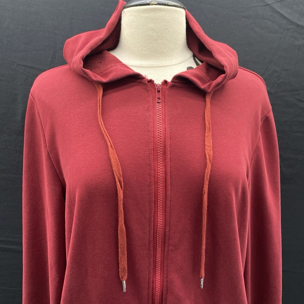Pretty Garden Burgundy Long Sleeve Full Zip Extra Long Hoodie Women's Size Large - Picture 2 of 10